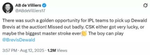 AB de Villiers Clarifies Dewald Brevis Comment, Says Missed IPL Opportunity, Not Rule Breach
