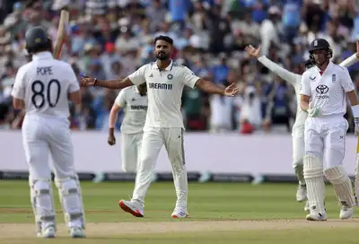 Akash Deep celebrates after dismissing Joe Root