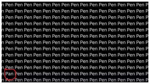 Hidden word puzzle: Find the word 'pan' among 'pens'